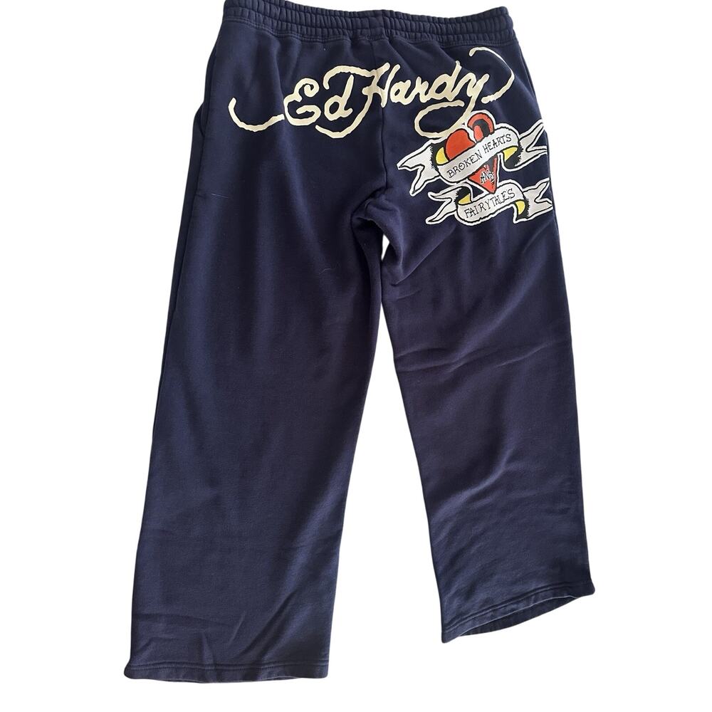 Ed Hardy Sweatpants Womens XLarge Navy Pants Y2K Streetwear Wide Leg Lounge Ink